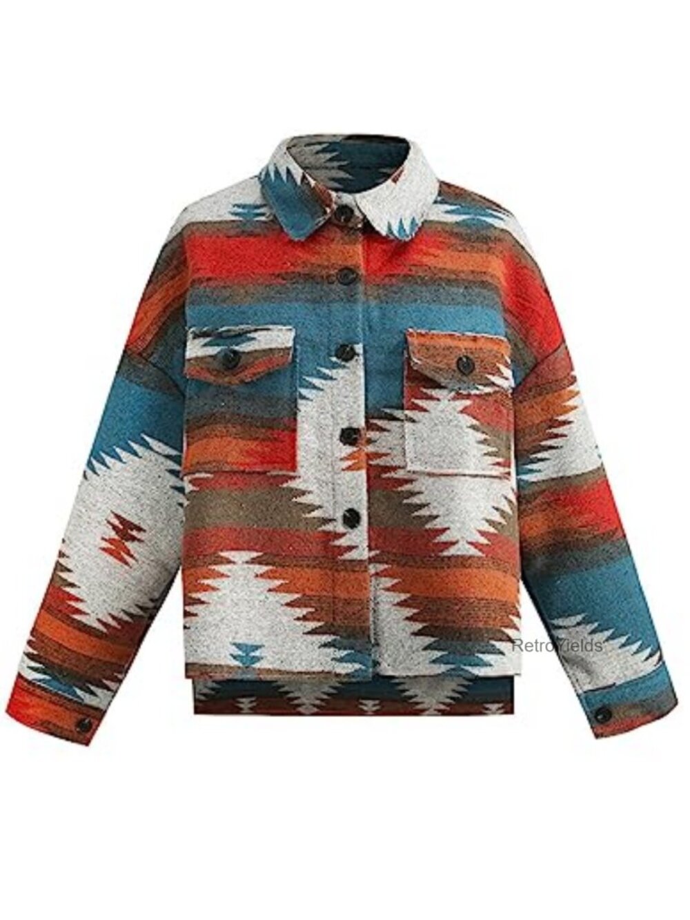 Wool Blend Aztec Print Shacket Button Down Loose Fit Oversized Casual Jacket